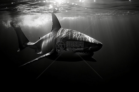 深海中猛烈游动的鲨鱼图片