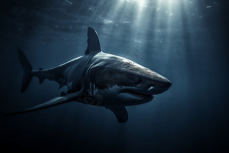 深海中游弋的凶猛鲨鱼背景图片
