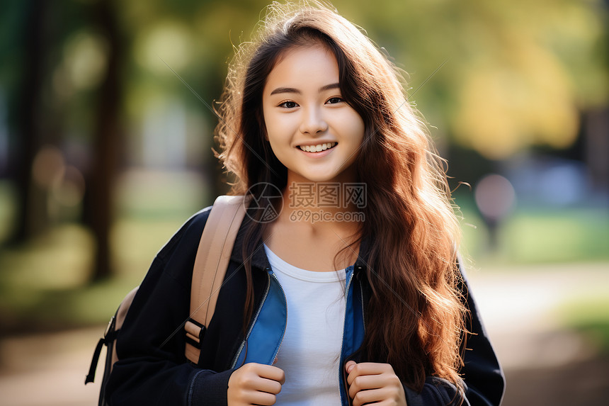 校园里的女孩图片