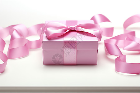 粉色丝带装饰的礼盒图片