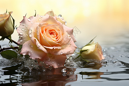 水面上的玫瑰花图片