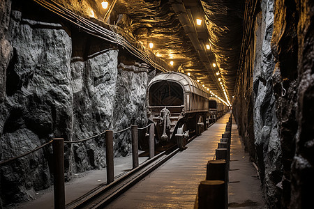 火车在岩石隧道中行驶图片