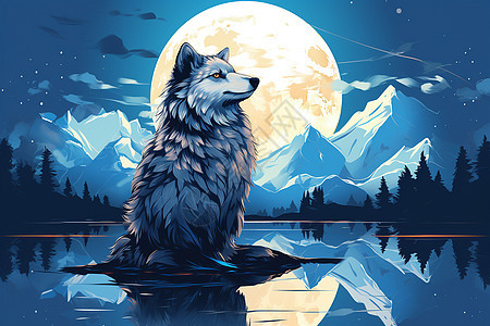 月亮下的狼图片