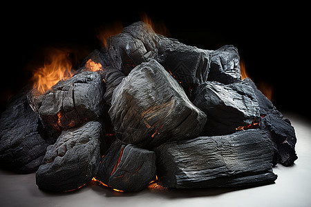 木炭上的火焰图片