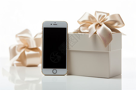 礼物盒旁的手机背景图片
