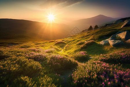 山顶云海的夕阳图片