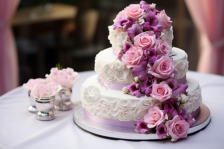 摆满鲜花的婚礼蛋糕图片