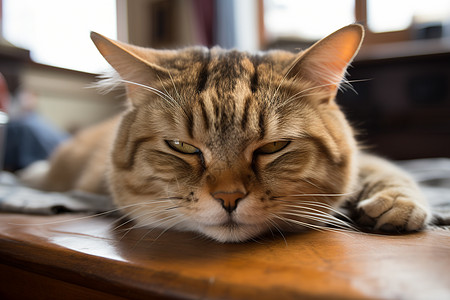 胖嘟嘟的猫咪在桌上睡觉图片