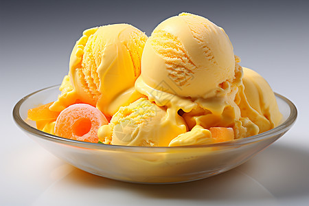 芒果冰淇淋盘子上的芒果雪糕背景