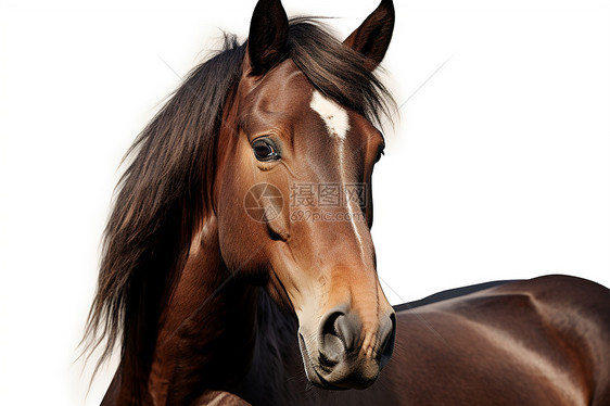 一匹棕色的马站在白色背景上图片
