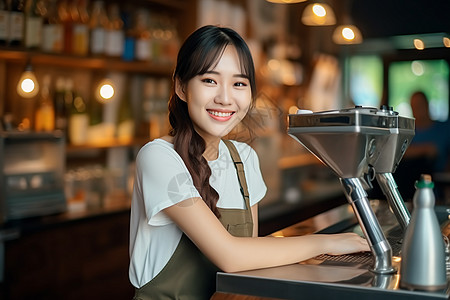 咖啡店里制作咖啡的女性图片