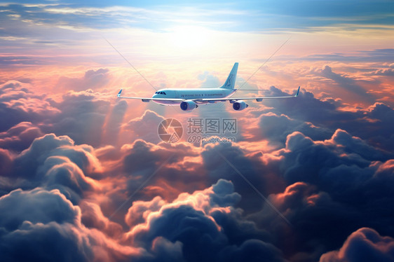 飞机翱翔在天空图片