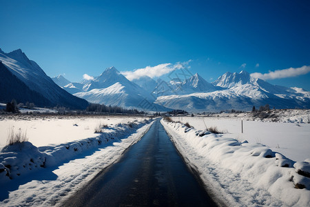 通往雪山的公路背景图片