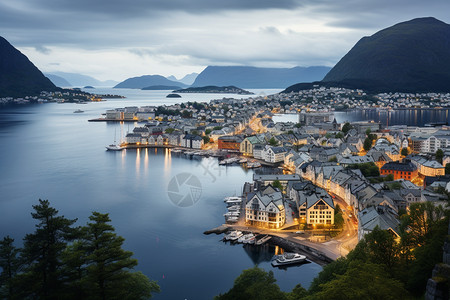 海边建筑海边小镇风景背景