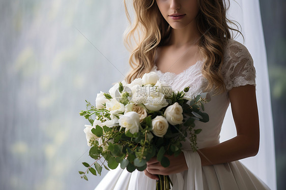 美丽的新娘手捧鲜花图片