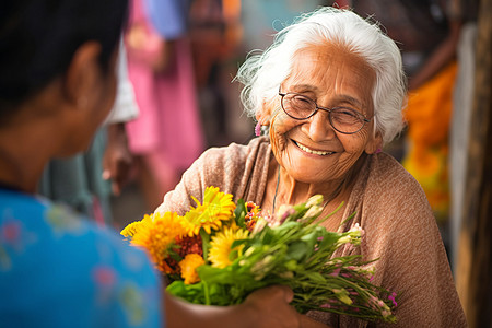 温暖微笑的老奶奶背景图片