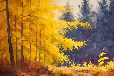 秋天的森林风景插画图片