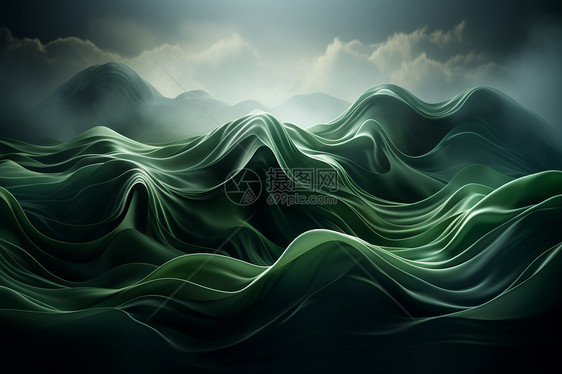 抽象创意绿色波纹概念图图片