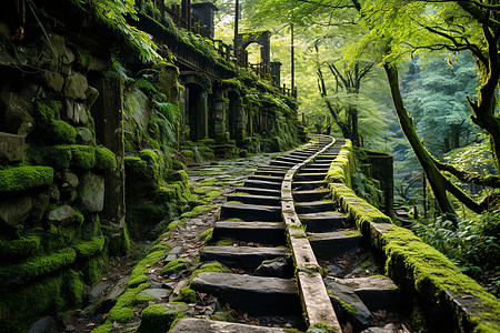 古老森林里的石道图片