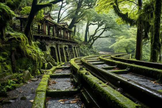 古老森林的苔藓小路图片