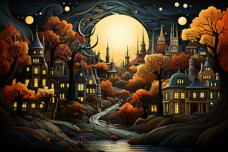 梦幻般的秋天城市景观图片