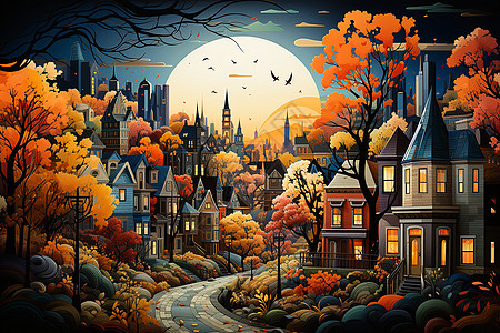 缤纷的秋日城市景观图片
