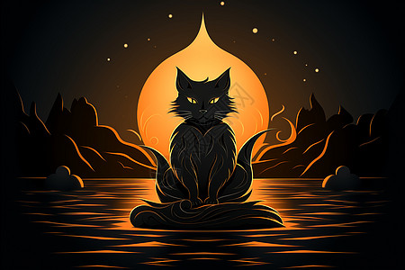 月光下呆坐的猫咪高清图片