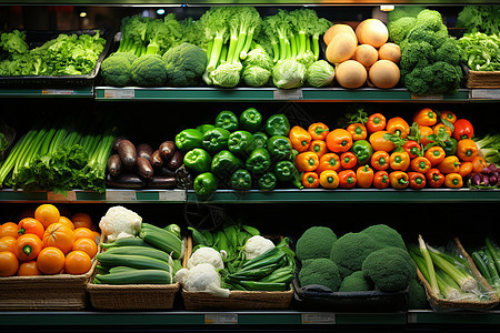 琳琅满目的生鲜超市货架背景图片