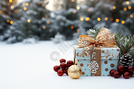 雪地圣诞庆祝圣诞节的惊喜礼物背景