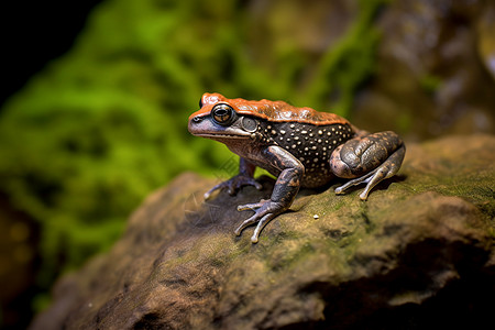 青苔石板上的青蛙背景图片