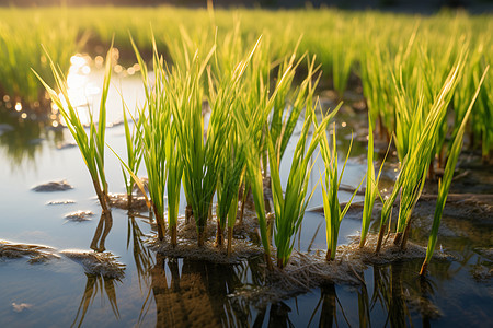 夏季种植的水稻田野图片