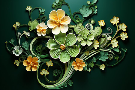 3D剪纸风的花卉图案图片