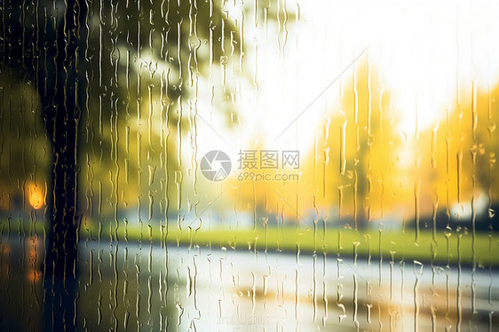 朦胧细雨的窗户雨滴图片