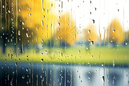 秋日微雨的玻璃窗户图片