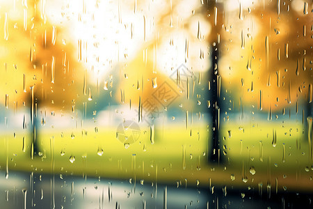 秋日雨中的玻璃窗户图片