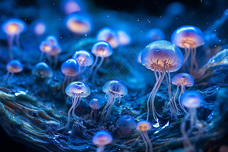 奇特漂浮的蓝色微观生物设计图片