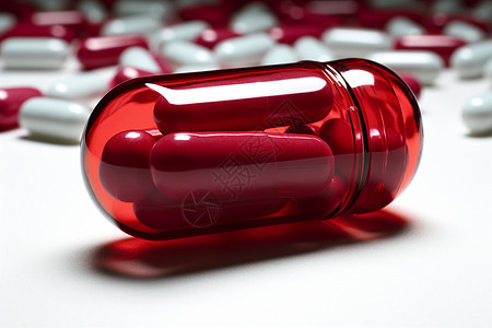 红色药瓶中的药丸图片