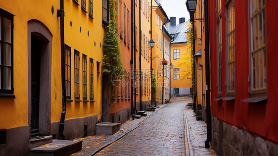传统的彩色欧洲小镇街道图片