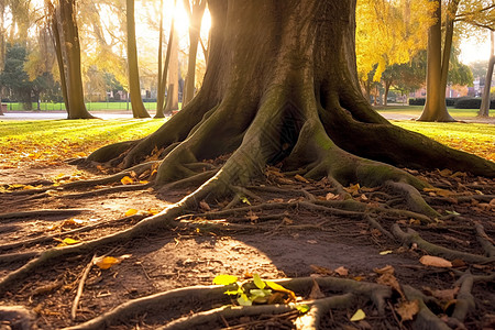 公园中错综复杂的树根图片