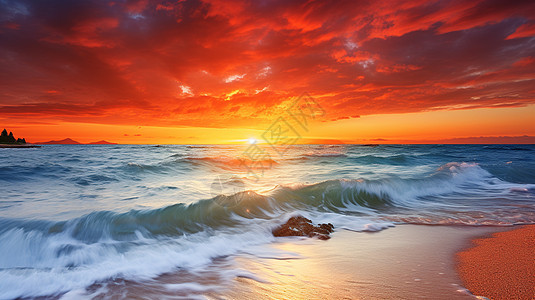 夏季海面上绚丽的日落背景图片