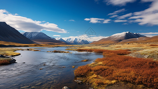 辽阔的山间河流景观图片