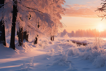 冬季林间的美丽景观图片