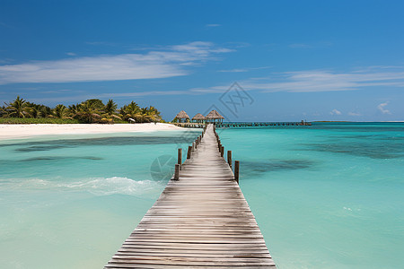 清澈海面上的木栈桥背景图片