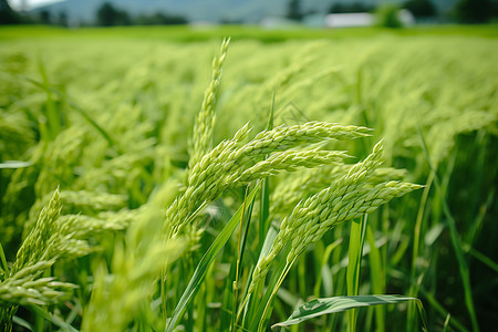 农田中绿色的稻穗图片