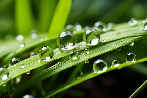 绿叶上雨滴的特写镜头图片