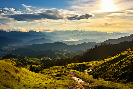 夏季山间的美丽景观高清图片