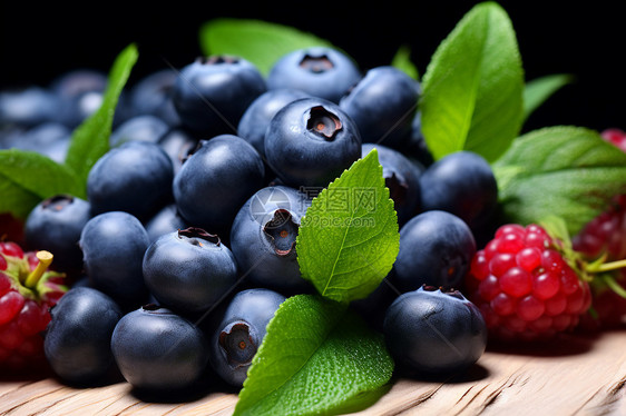 新鲜采摘的蓝莓水果图片