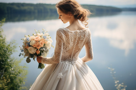 欧美婚纱新娘的背影背景