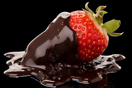 新鲜的草莓裹上巧克力酱图片