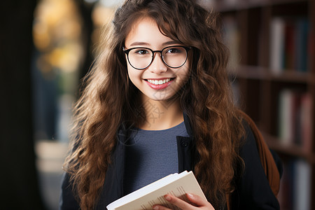 图书馆中学习的女大学生背景图片